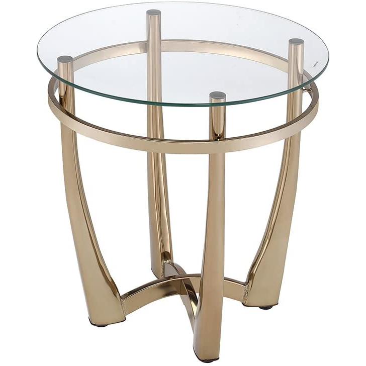 25" Champagne And Clear Glass And Stainless Steel Round Mirrored End Table. Picture 1