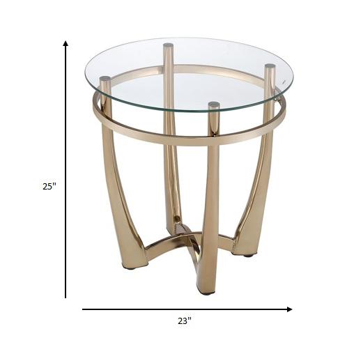 25" Champagne And Clear Glass And Stainless Steel Round Mirrored End Table. Picture 3