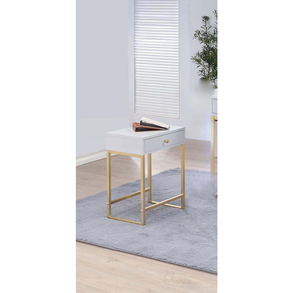 Sleek White and Brass End or Side Table. Picture 1