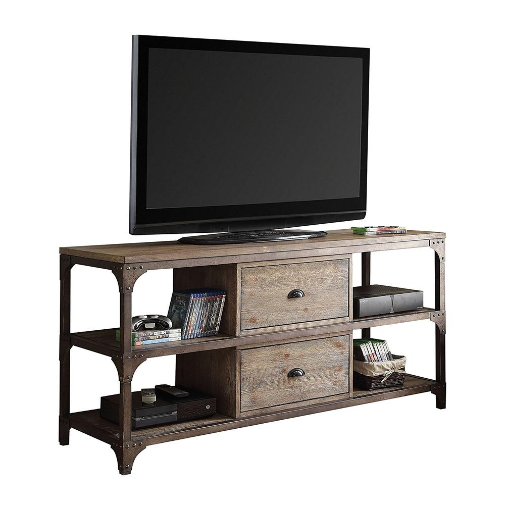 60" X 20" X 30" Weathered Oak And Antique Silver Tv Stand - 286073. Picture 1
