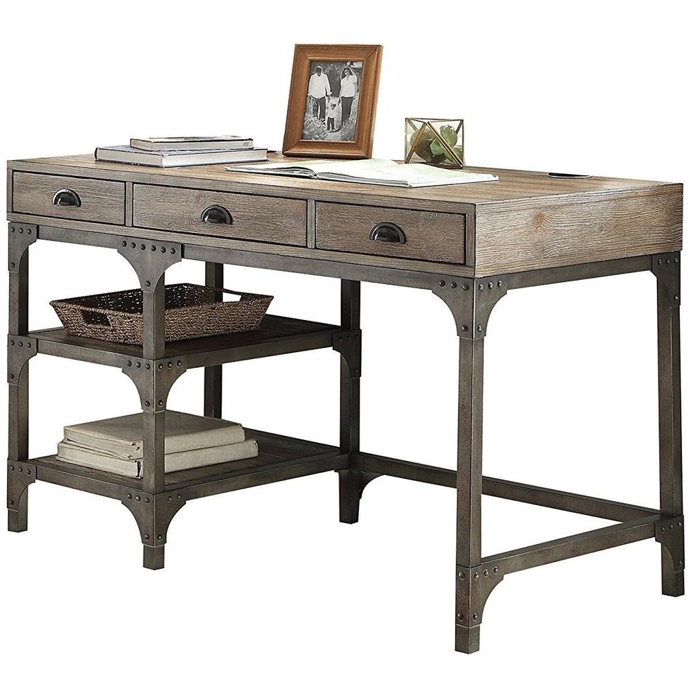 47" X 24" X 29" Weathered Oak And Antique Silver Desk. Picture 1