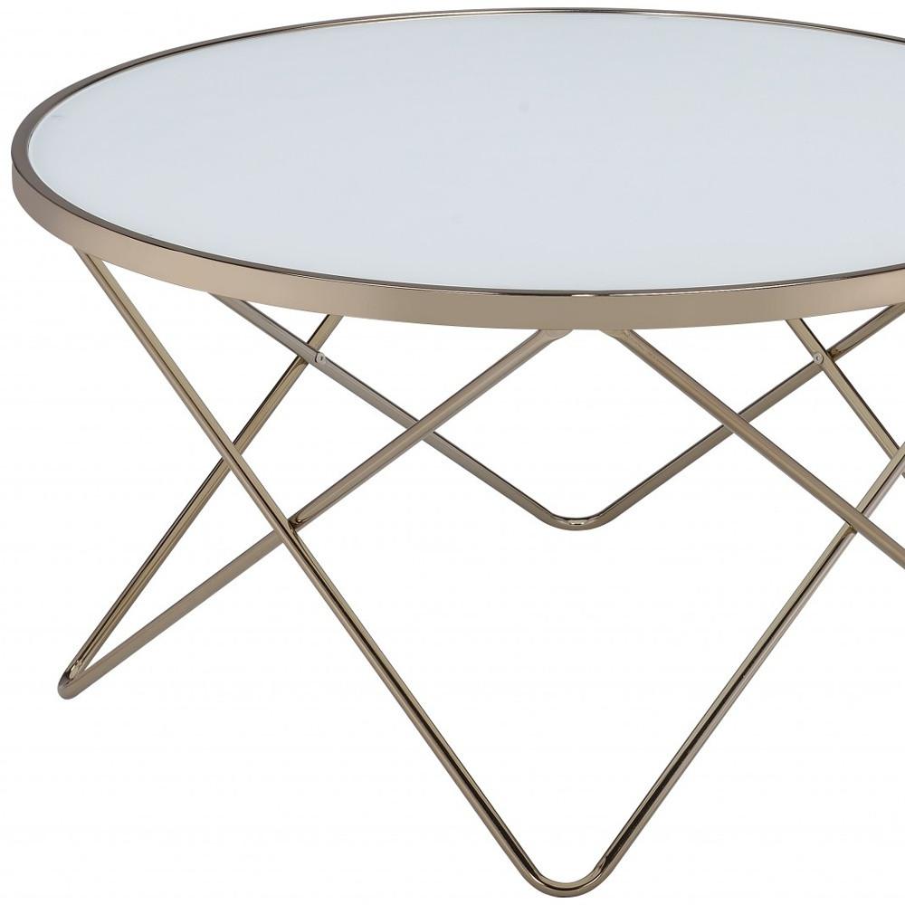 34" X 34" X 18" Frosted Glass Champagne Coffee Table. Picture 4