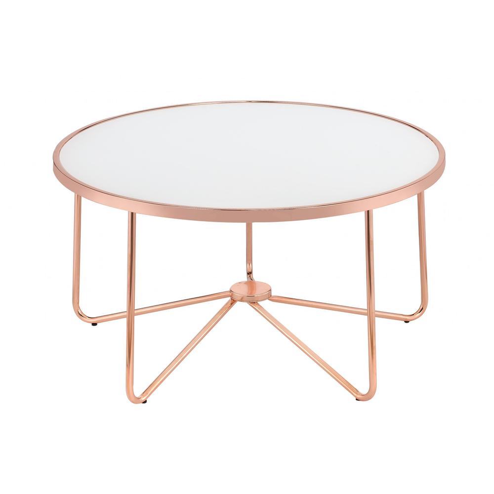 34" X 34" X 18" Frosted Glass And Rose Gold Coffee Table - 286260. The main picture.