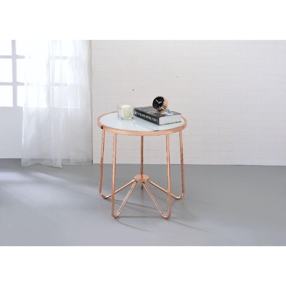 22" X 22" X 22" Frosted Glass And Rose Gold End Table. Picture 3