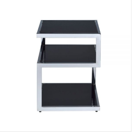 Black Glass And Chrome 3 Tier Shelves End Table. Picture 2