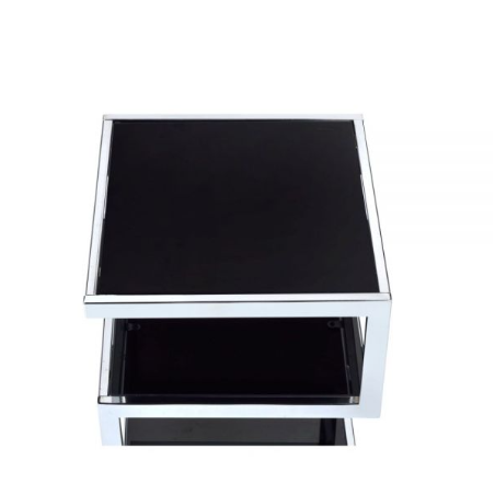 Black Glass And Chrome 3 Tier Shelves End Table. Picture 3
