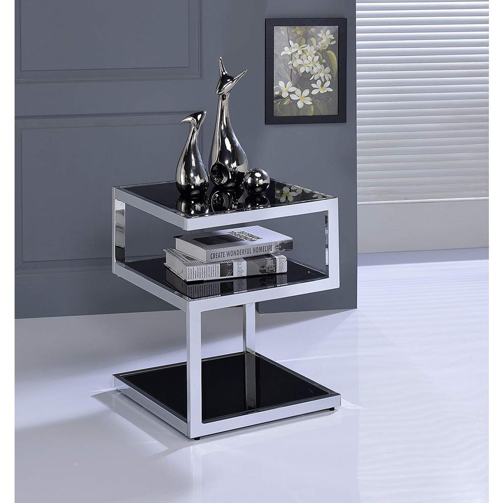 Black Glass And Chrome 3 Tier Shelves End Table. Picture 4