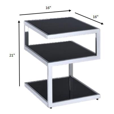 Black Glass And Chrome 3 Tier Shelves End Table. Picture 5