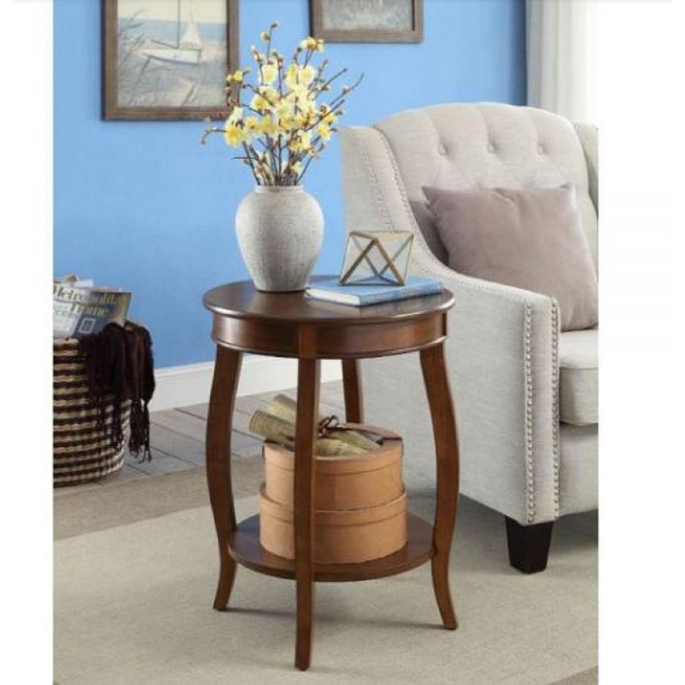 Walnut Round Wooden Side Table. Picture 4