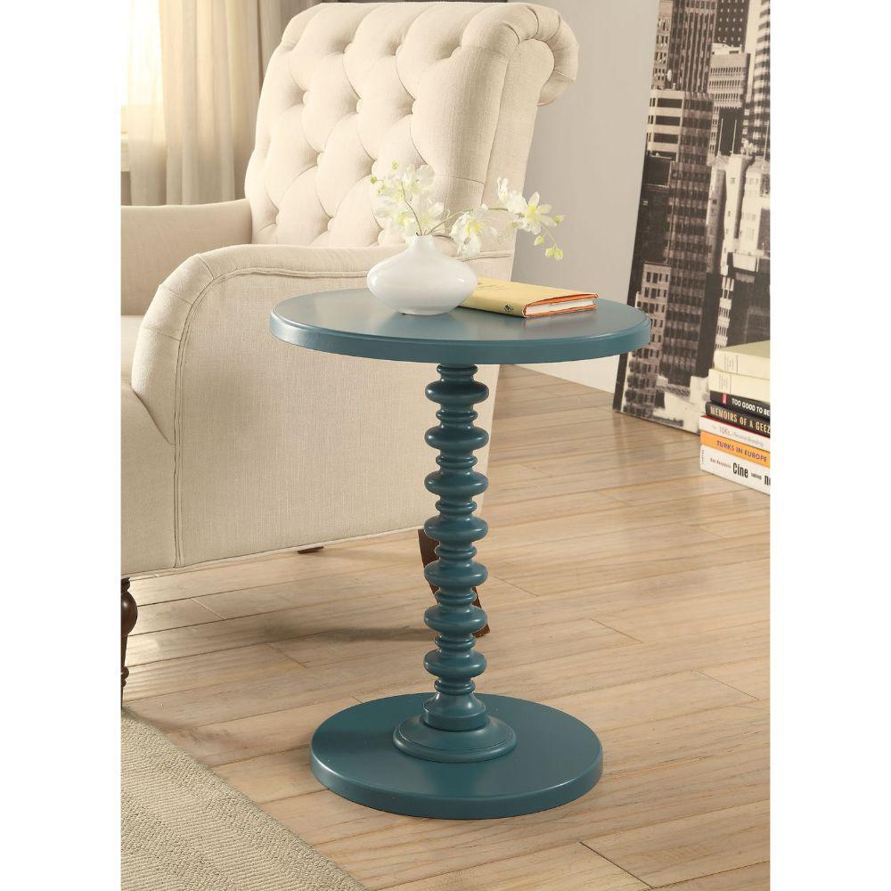 Fun Teal Wood Pedestal End Table. Picture 3