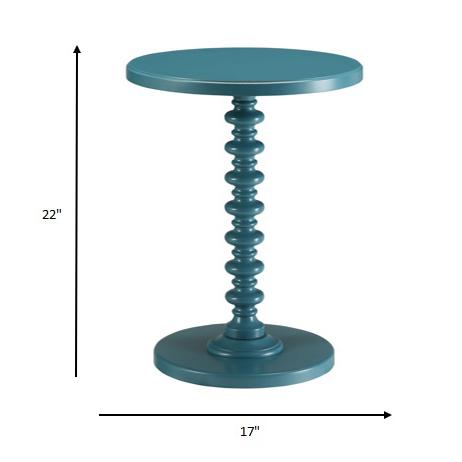 Fun Teal Wood Pedestal End Table. Picture 4