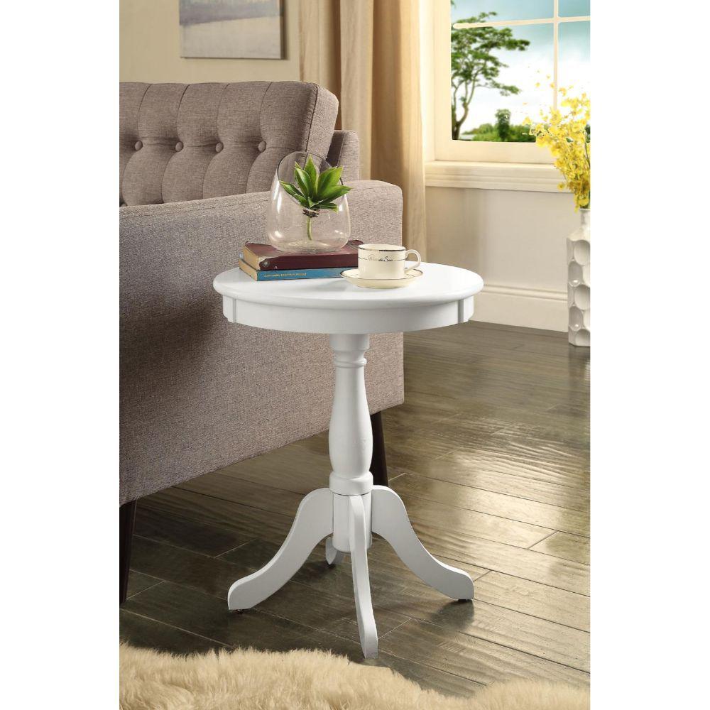 Cottage White Wood Pedestal Side or End Table. Picture 3