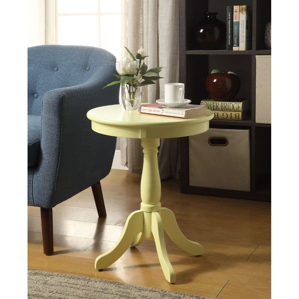 Light Yellow Solid Wooden Pedestal Side Table. Picture 3