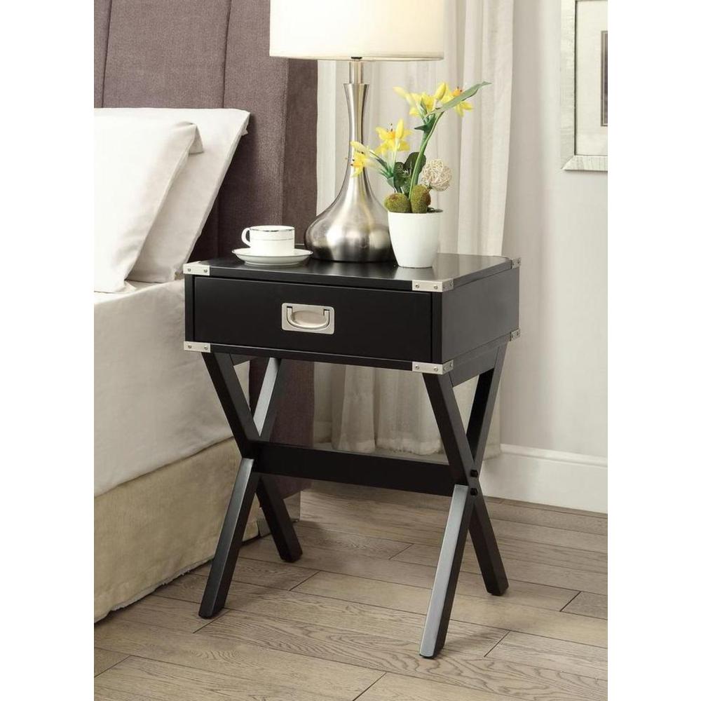 24" Black Solid Wood Rectangular End Table With Drawer. Picture 4