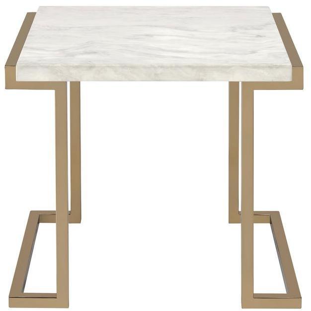 24" X 22" X 22'Faux Marble Champagne End Table. Picture 2