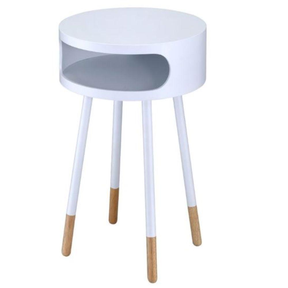 Bentwood White Retro Round Wooden End Table. Picture 2