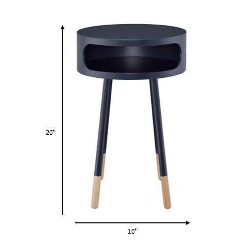 Bentwood Black Retro Round Wooden End Table. Picture 5
