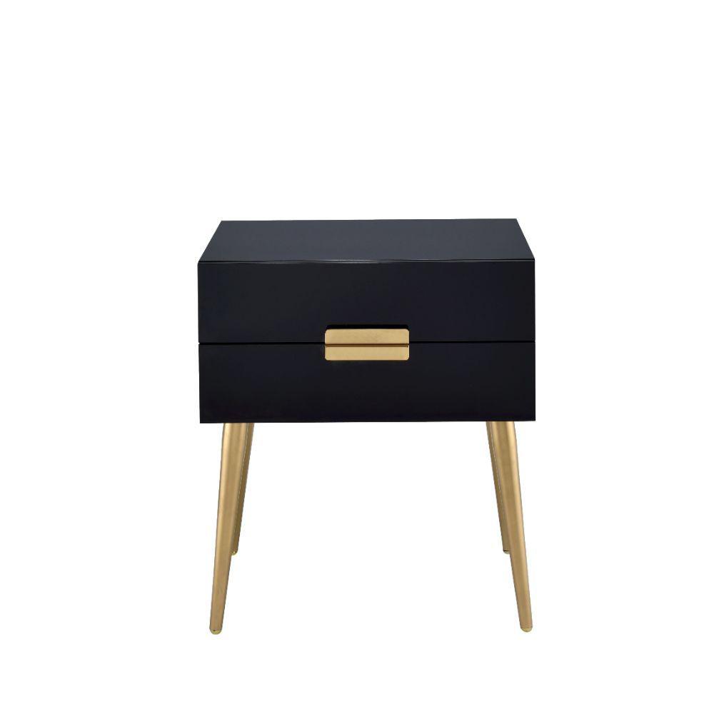 Sleek Black And Gold Two Drawer End Table. Picture 1