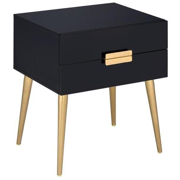 Sleek Black And Gold Two Drawer End Table. Picture 2