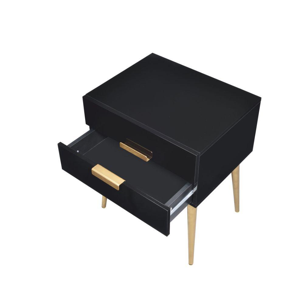Sleek Black And Gold Two Drawer End Table. Picture 3