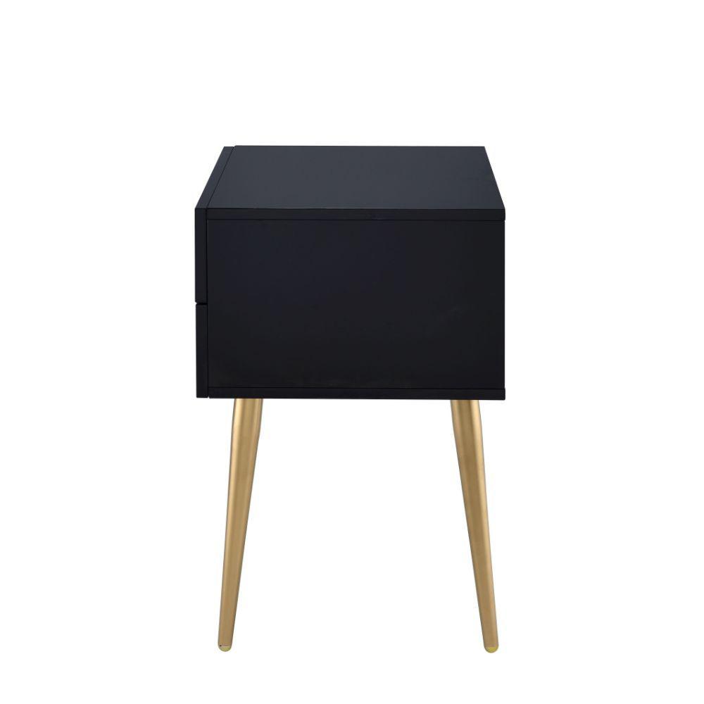 Sleek Black And Gold Two Drawer End Table. Picture 4