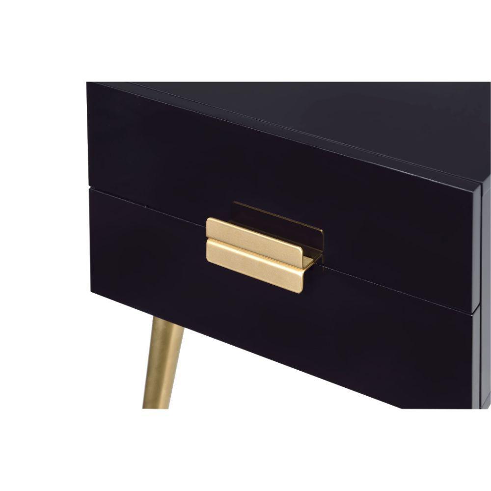 Sleek Black And Gold Two Drawer End Table. Picture 5