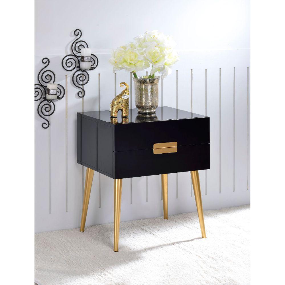 Sleek Black And Gold Two Drawer End Table. Picture 6