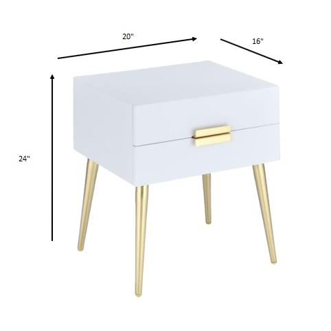 Sleek White And Gold Two Drawer End Table. Picture 3