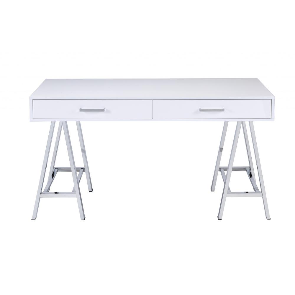 54" X 22" X 31" White And Chrome Glossy Polyester Desk - 286393. Picture 1