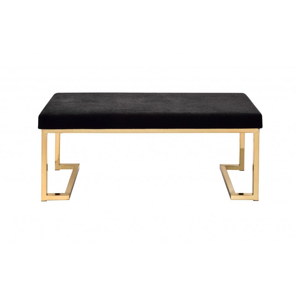 Modern Rectangular Black Padded Bench with Champagne Metal Base - 286427