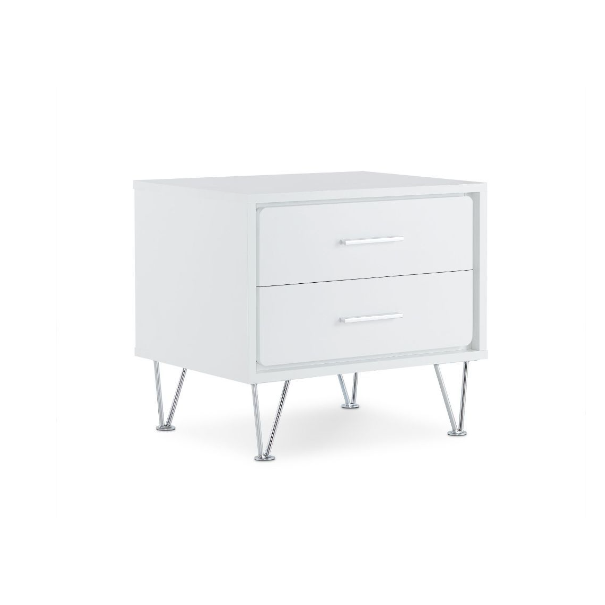 2 White Wooden Drawer Chrome Nightstand - 286439. Picture 2