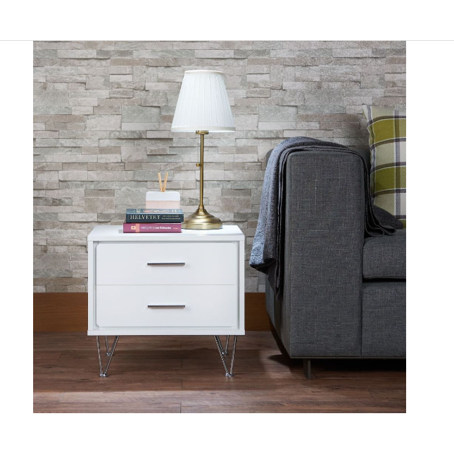 2 White Wooden Drawer Chrome Nightstand - 286439. Picture 5