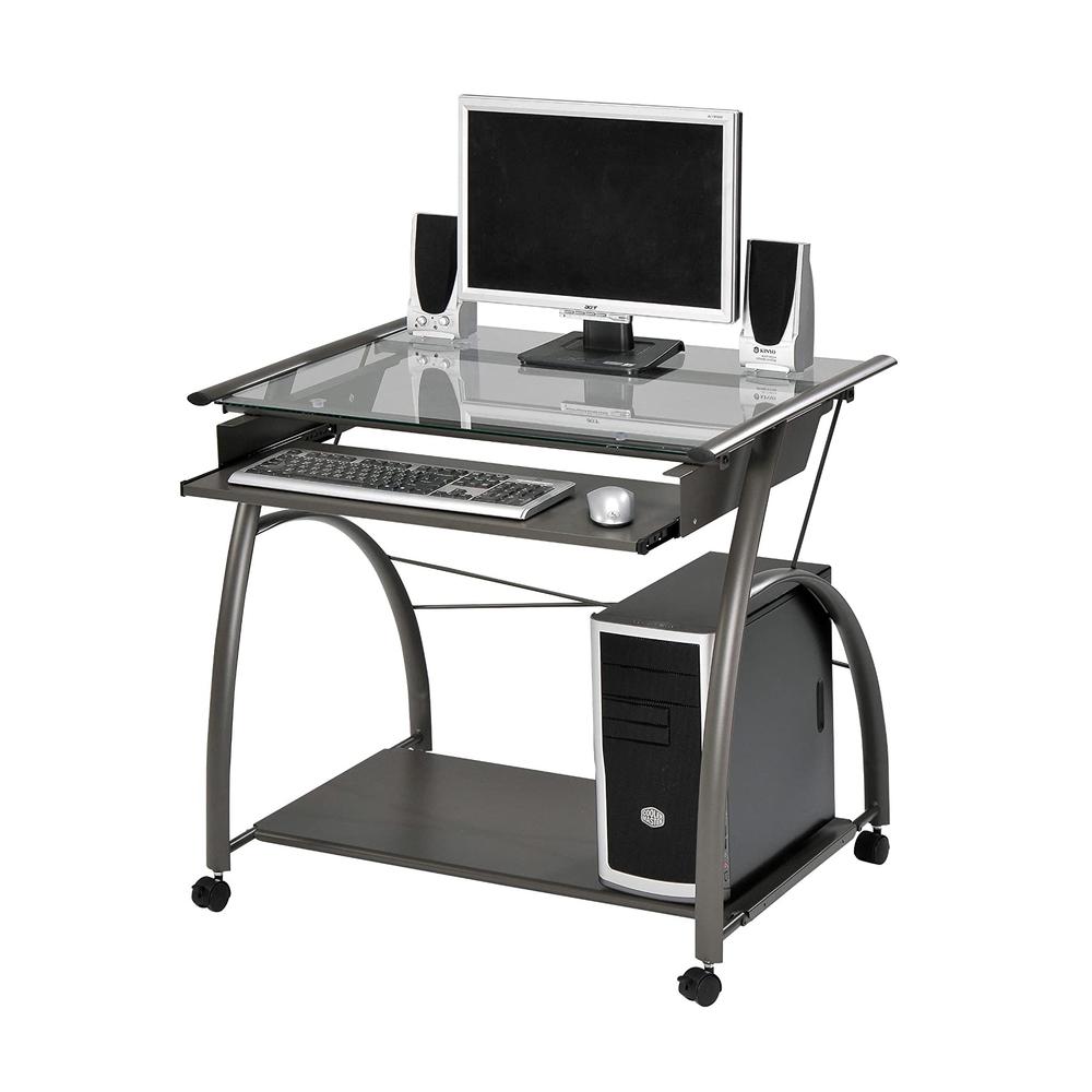 Sleek Pewter and Glass Computer Desk.. Picture 2