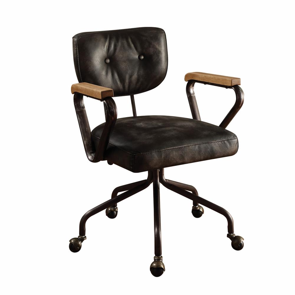 24" X 25" X 32" Vintage Black Top Grain Leather Office Chair. The main picture.