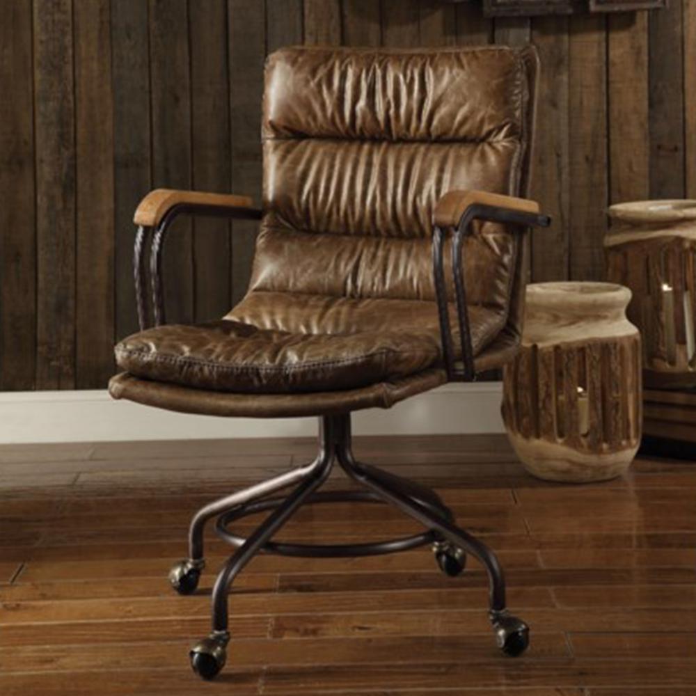 22" X 26" X 36" Vintage Whiskey Top Grain Leather Office Chair. Picture 2