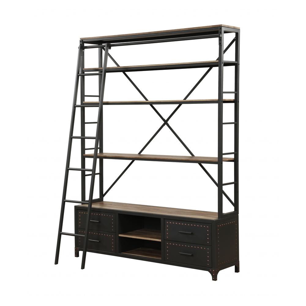 64" X 29" X 83" Sandy Gray Metal Tube Bookcase With Ladder - 286623. Picture 1