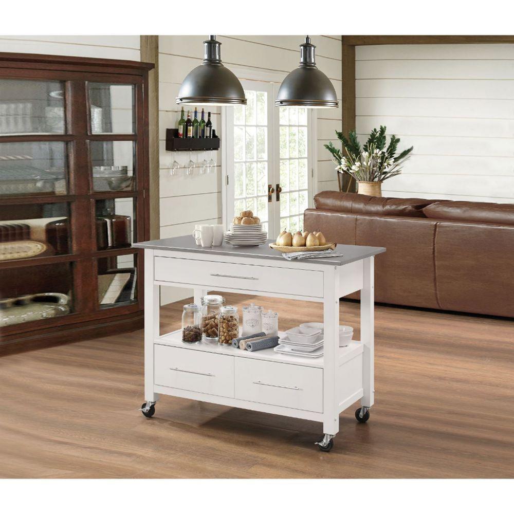 White and Stainless Rolling Kitchen Island or Bar Cart - 286679. Picture 5