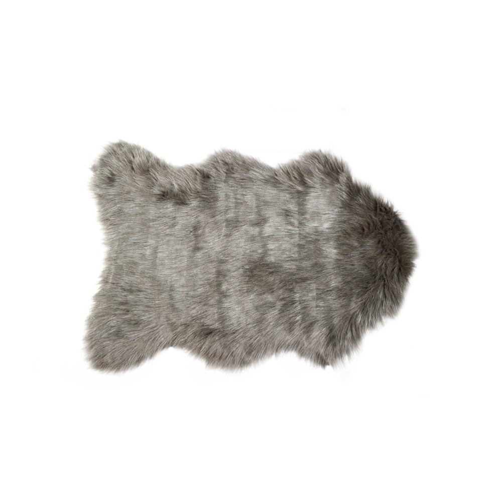 24" x 36" x 1.5" Gray Sheepskin Faux Fur Single - Area Rug - 293160. Picture 1