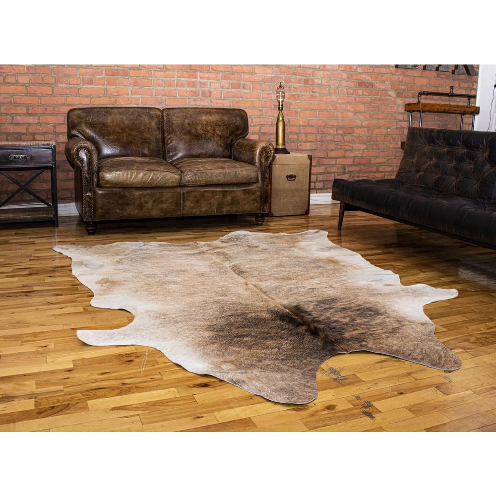 6' x 7' Light Taupe and Brown Exotic Cowhide  Rug - 293177. Picture 4