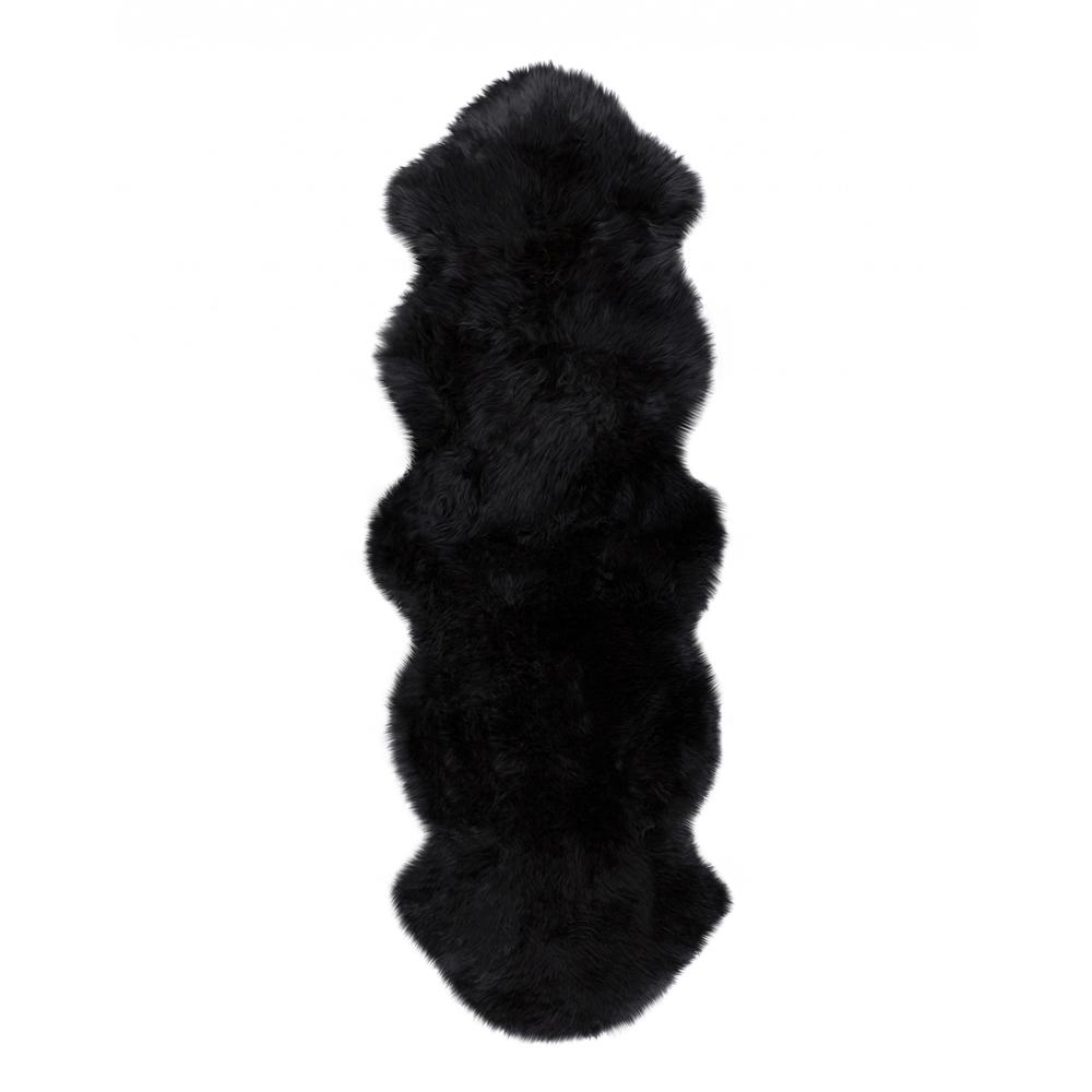 24" x 72" x 2" Black, Double Sheepskin - Area Rug - 293189. Picture 1