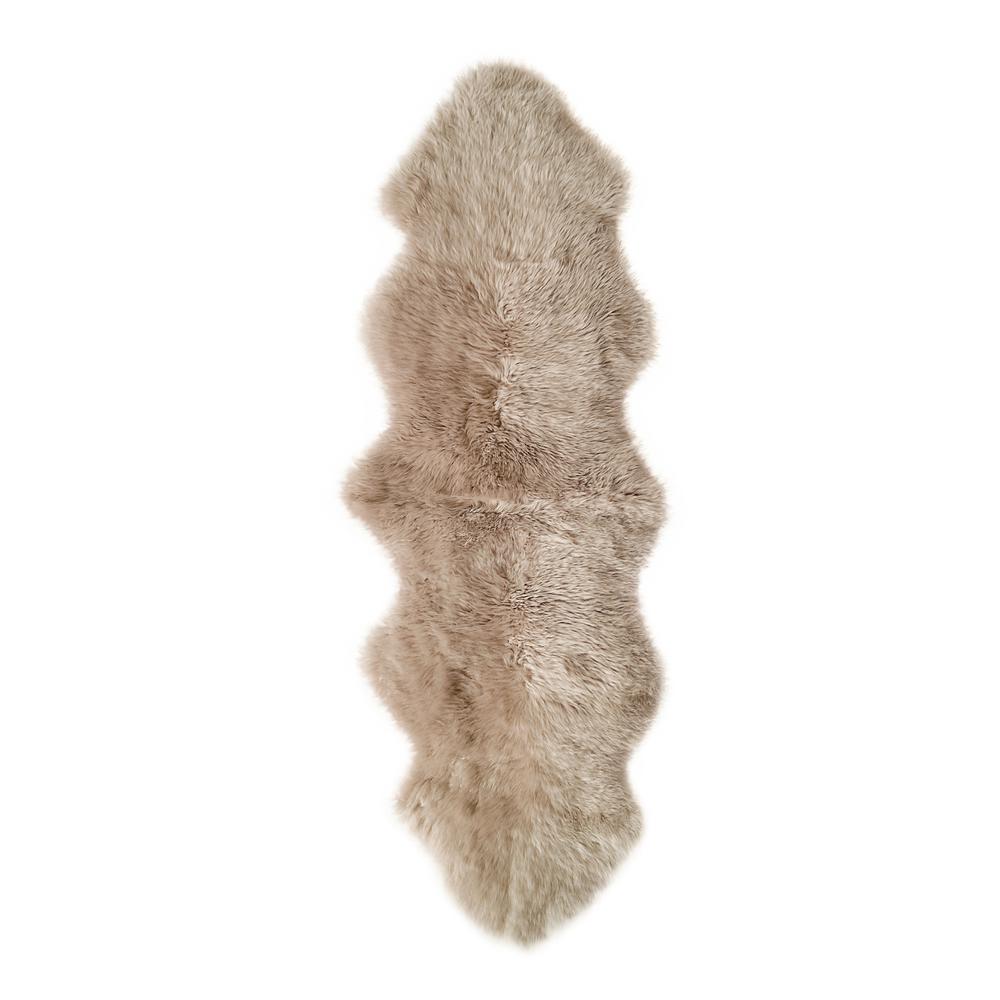 24" x 72" x 2" Taupe Double Sheepskin - Area Rug - 293194. Picture 1
