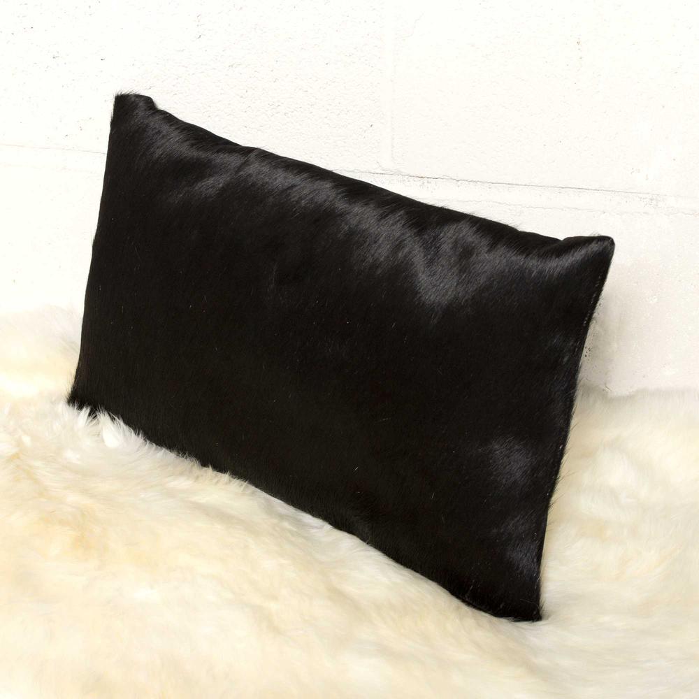 12" x 20" x 5" Black Cowhide  Pillow - 293201. Picture 1