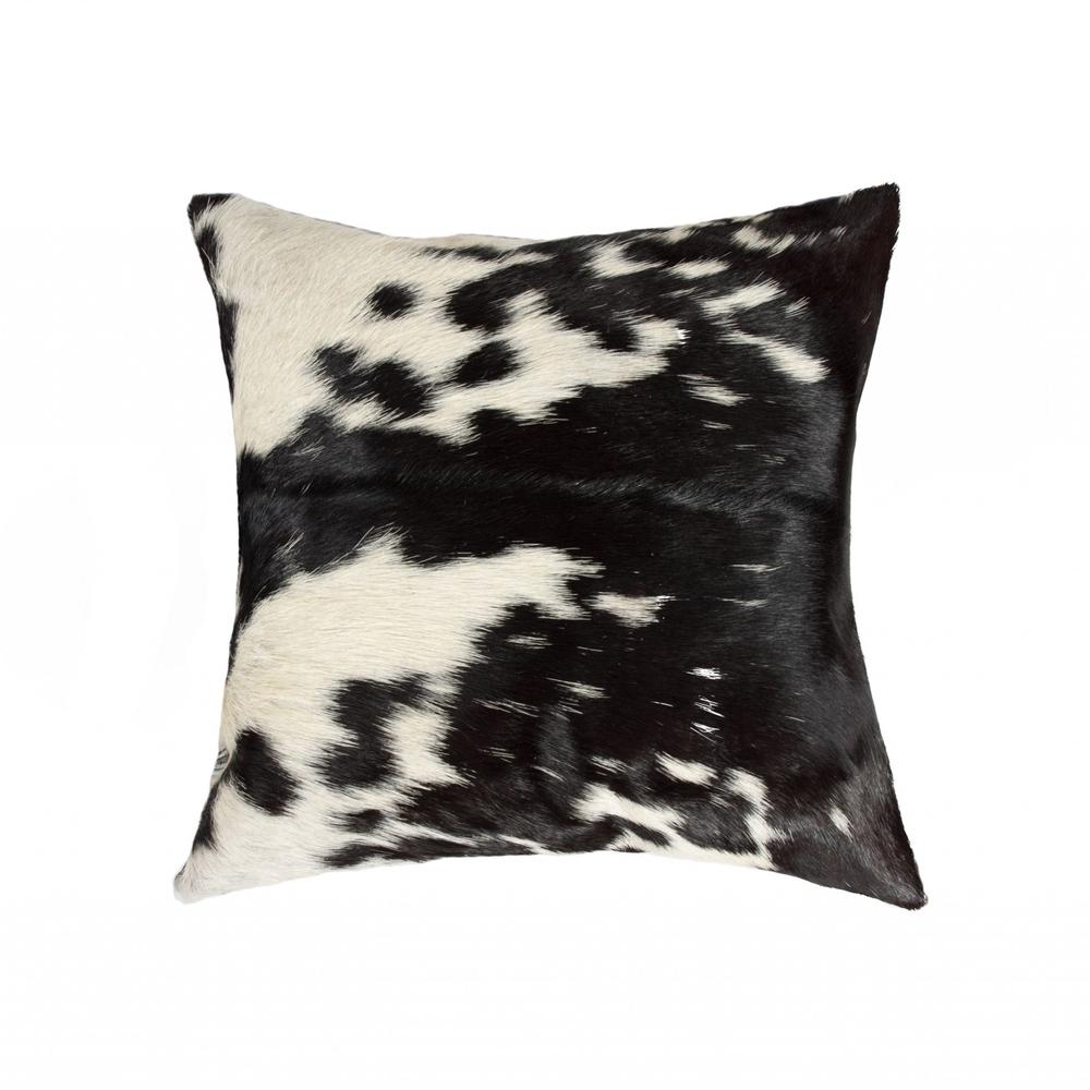 18" x 18" x 5" Black And White Cowhide  Pillow - 293205. Picture 1
