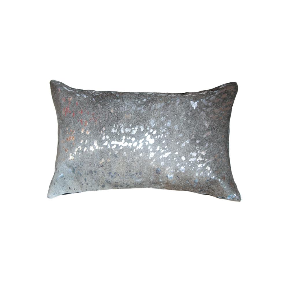 12" x 20" x 5" Silver And Gray Cowhide  Pillow - 293207. Picture 1