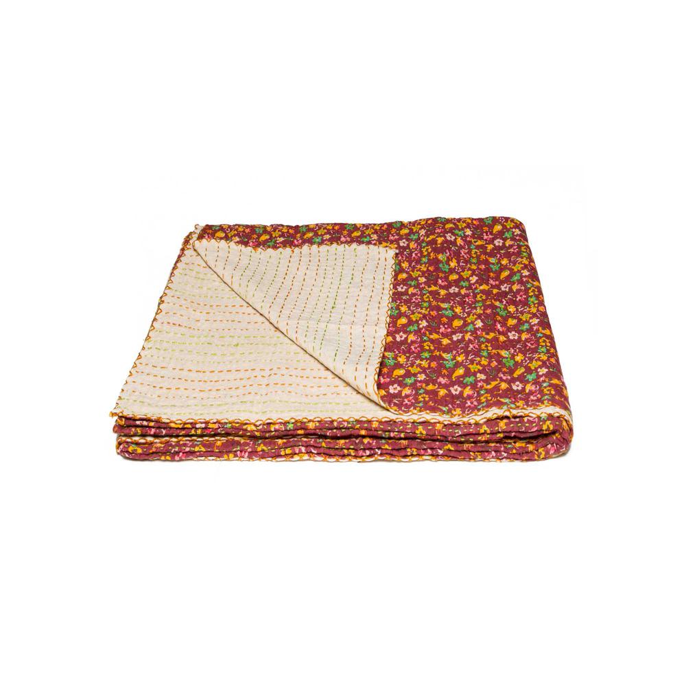 50" x 70" Maroon  Kantha Cotton   Throw Blanket - 293211. Picture 2