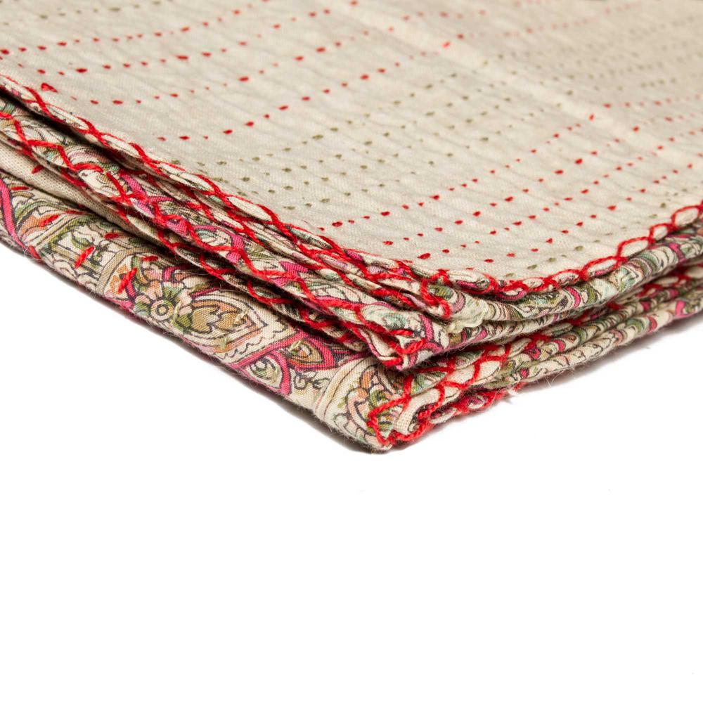 50" x 70" Beige, Kantha - Throw Blanket - 293212. The main picture.