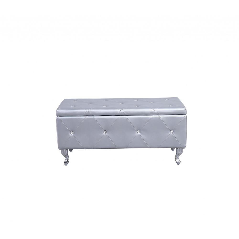 Silver Tufted Hard Wood Storage Bench - 302893. Picture 3