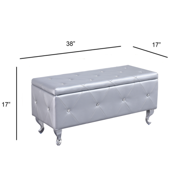 Silver Tufted Hard Wood Storage Bench - 302893. Picture 6