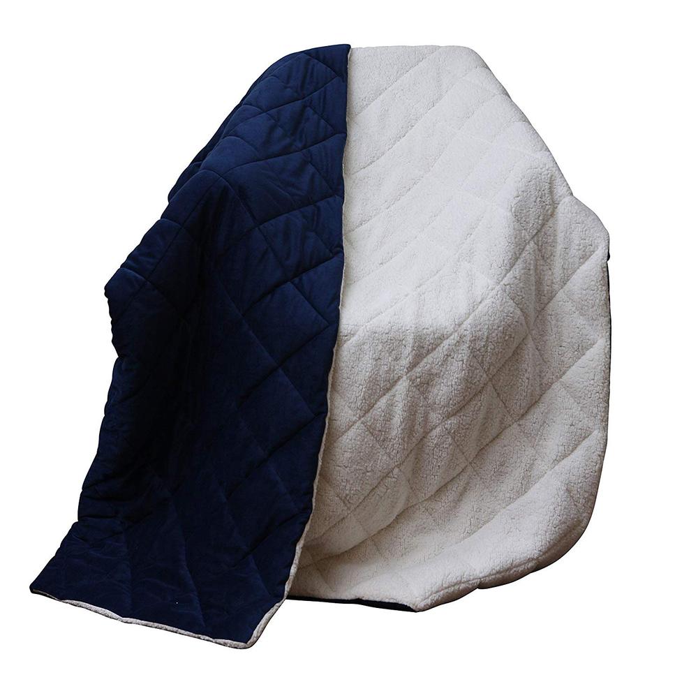 Super Soft Quilted Navy Navy Blue and Fleece Throw Blanket - 303545. Picture 1