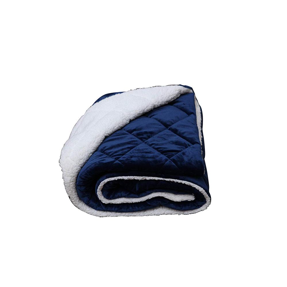 Super Soft Quilted Navy Navy Blue and Fleece Throw Blanket - 303545. Picture 2